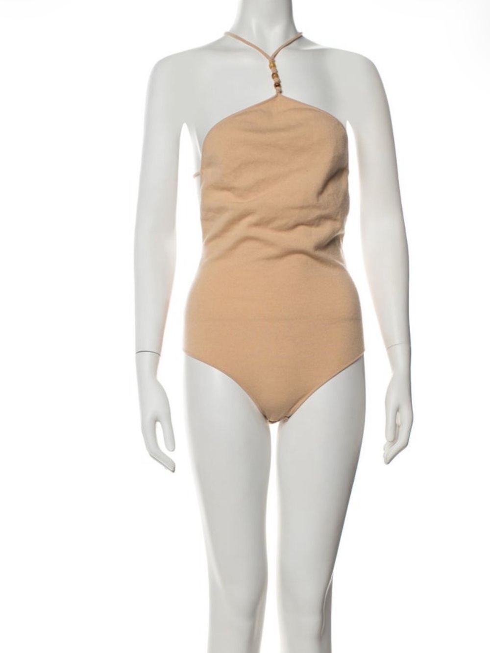 Bottega Veneta Camel Halter Bodysuit with Bead Accent